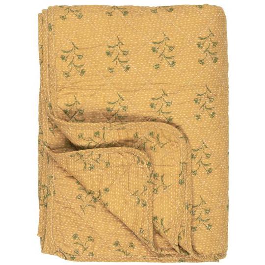 Quilt - Mustard With Green Flowers