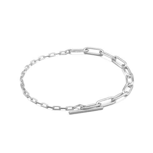 Mixed Link T-Bar Silver Bracelet