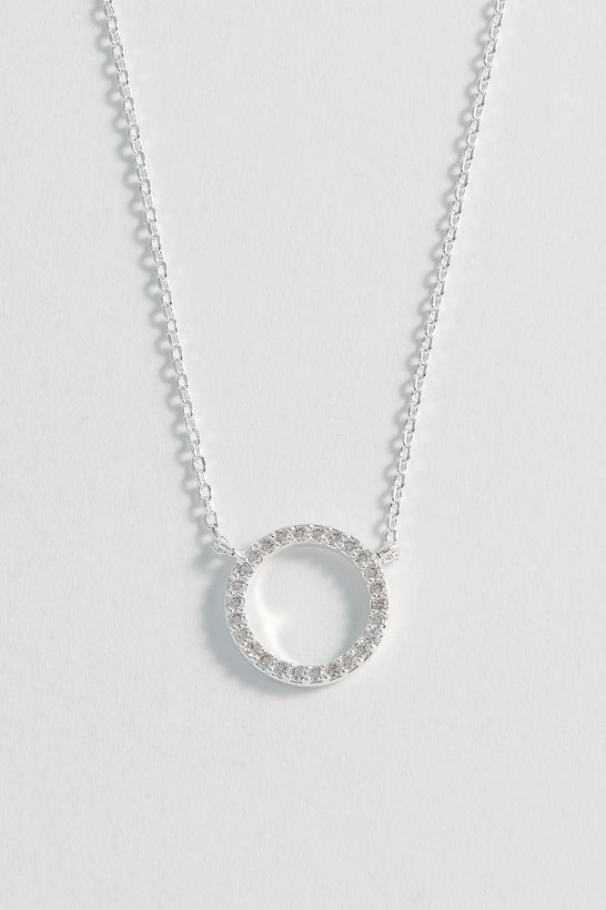 Large Pave Set Circle Cz Necklace - Silver