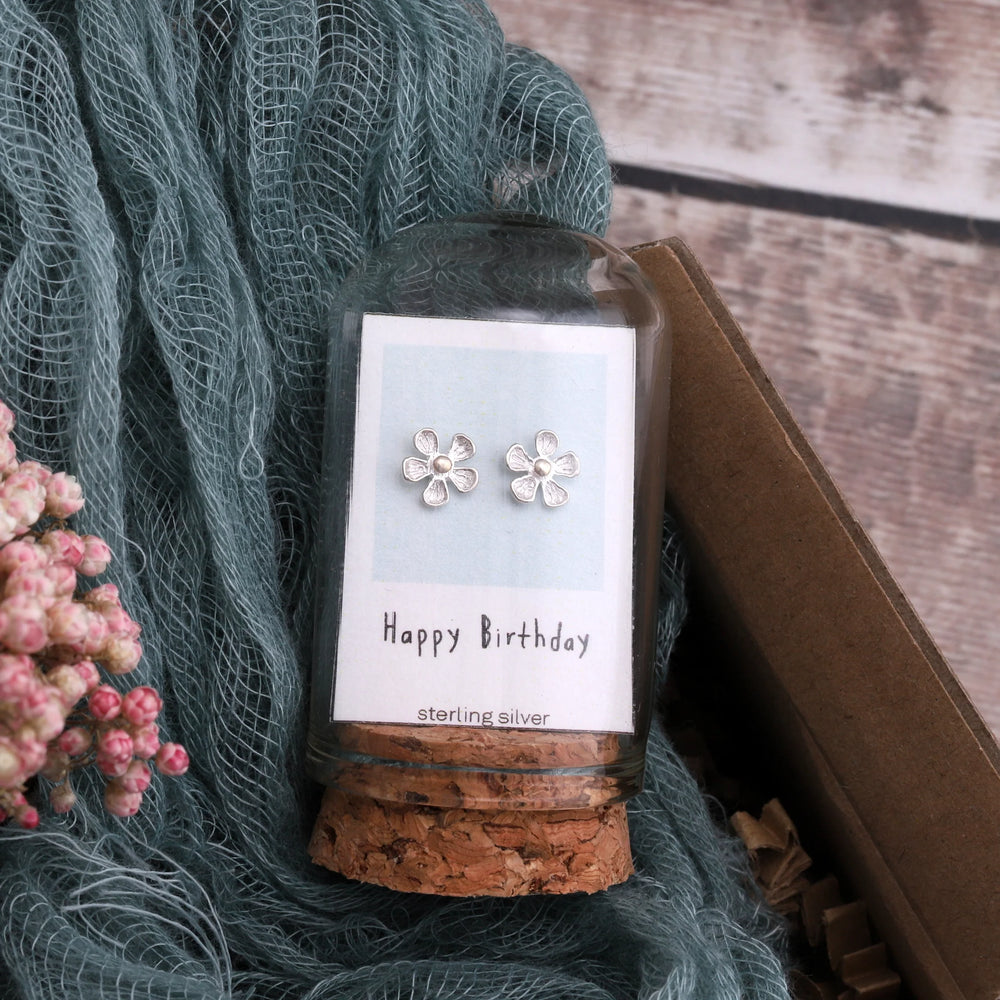 'Happy Birthday' Buttercup Earrings - Silver