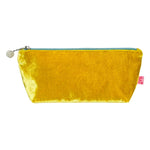 Silk Velvet Cosmetic Purse With Contrast Zip and Beaded Zip-Pull - Mustard