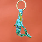 Mermaid Embossed Leather Key Ring - Turquoise