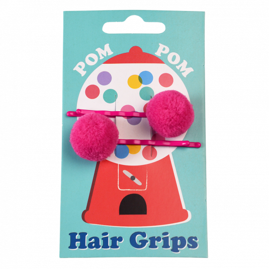 Pink Pompom Hair Grips