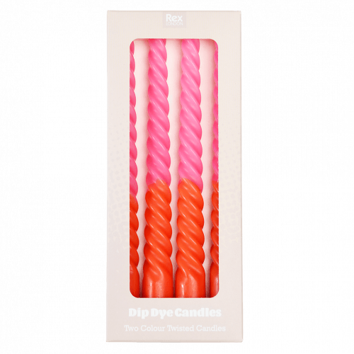 Dip Dye Spiral Candles - Pink and Orange, Set of 4