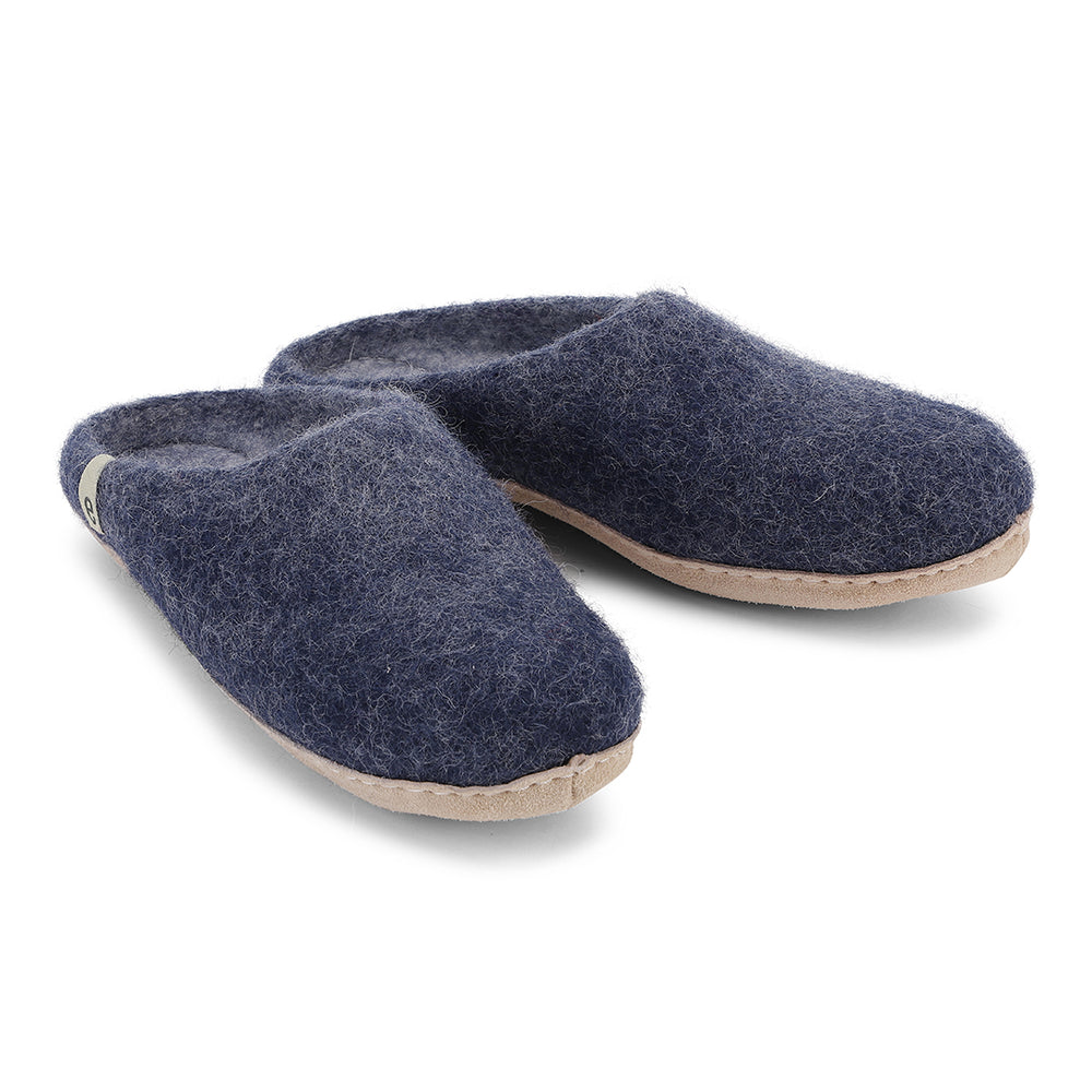 Hand-made Blue Felted Wool Slippers