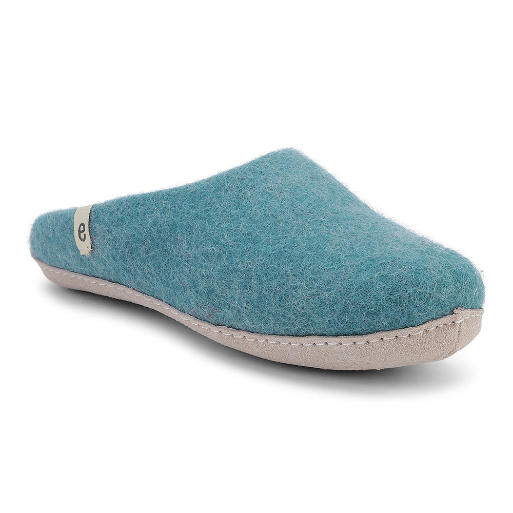 Hand-made Sea Blue Felted Wool Slippers