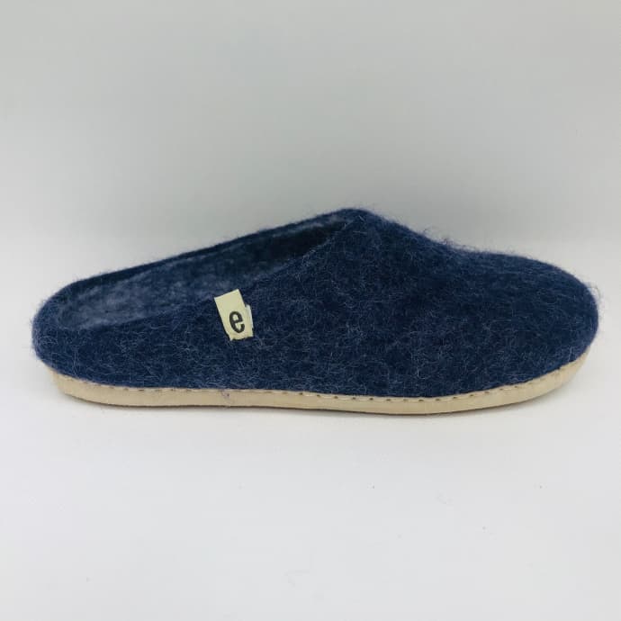 Hand-made Blue Felted Wool Slippers