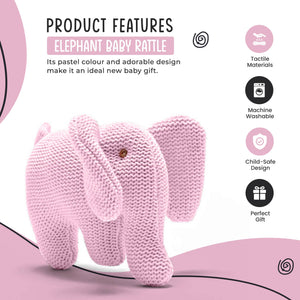 Knitted Pink Elephant Baby Rattle Organic Cotton