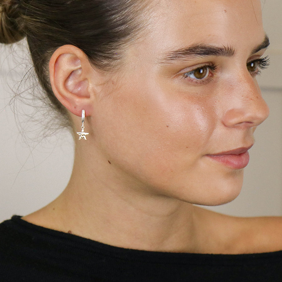 Silver Plated Star Charm Hoop Earrings