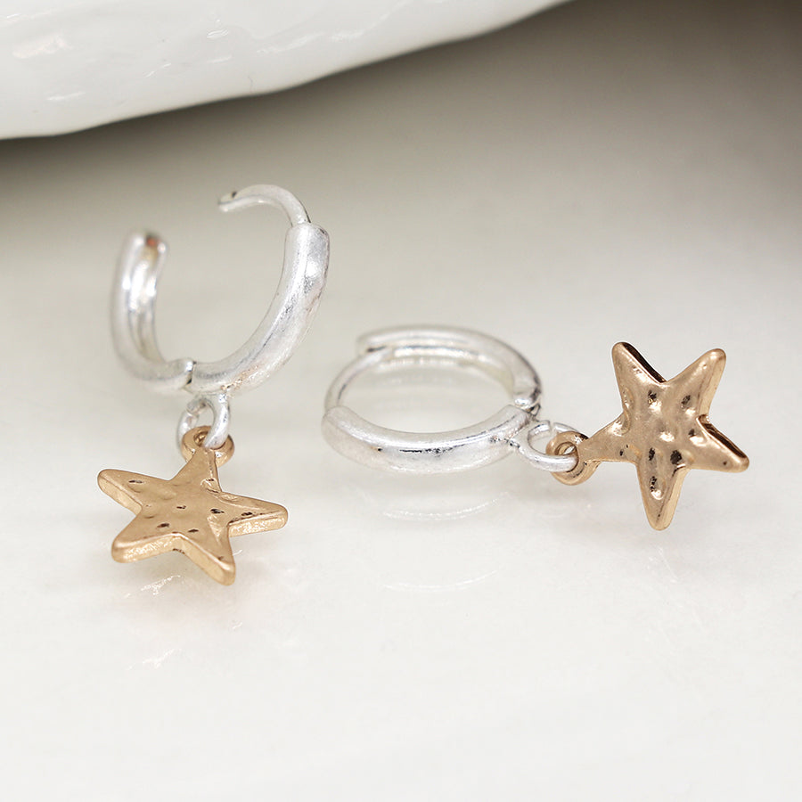 Silver Plated Star Charm Hoop Earrings