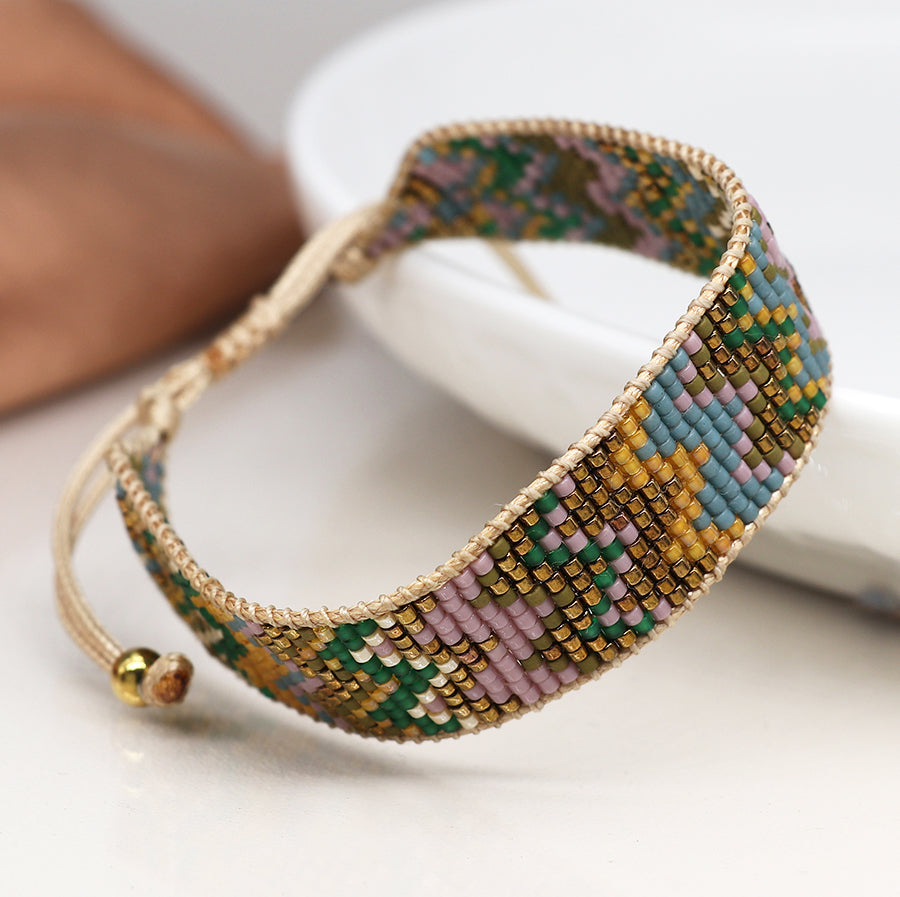Adjustable Woven Earthy Mix Zig-Zag Beaded Bracelet