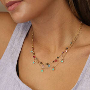 Multi Stone Bead Faux Gold Chain Necklace