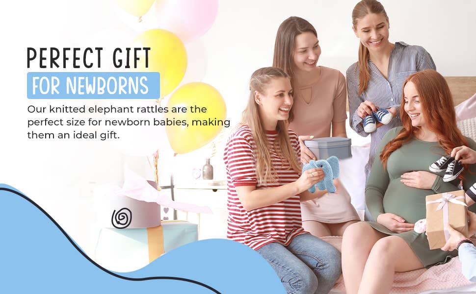 Knitted Organic Cotton Blue Elephant Baby Rattle