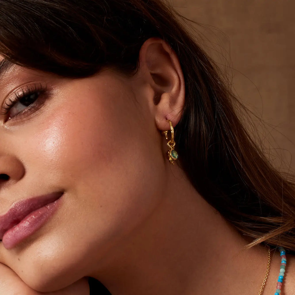 Nori Hoop Gold Earrings - Blue Topaz