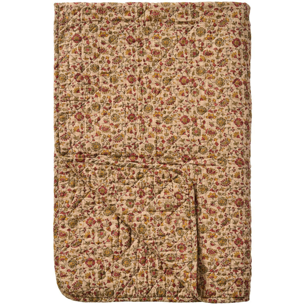 Quilt -  Brown With Red, Orange and Grey Flower Vines