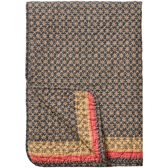 Quilt -  Dark Blue With Light Pink and Natural Coloured Pattern