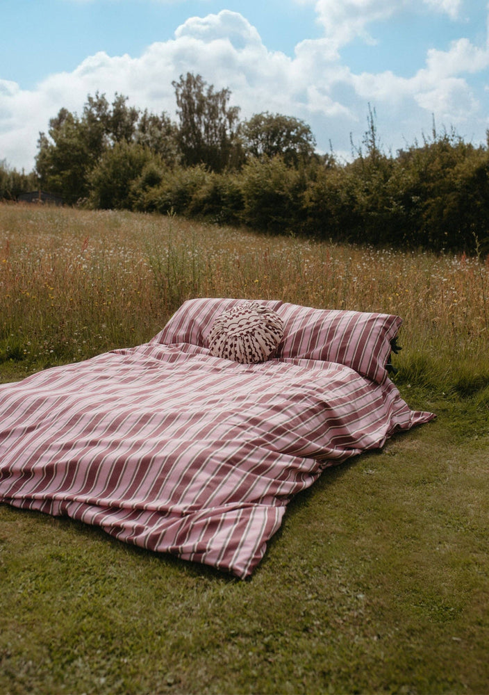 Cotton Cushion Cover in Pink Checker Stripe, With Pad