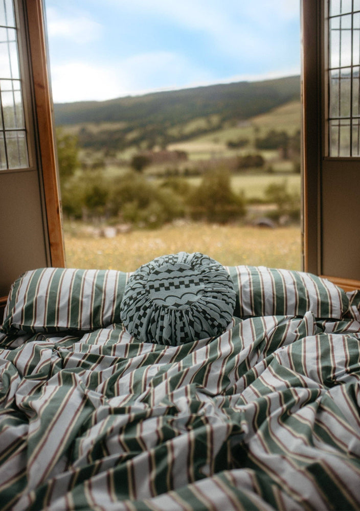 Cotton Cushion Cover in Green Checker Stripe With Pad