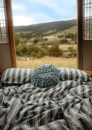 Cotton Cushion Cover in Green Checker Stripe With Pad