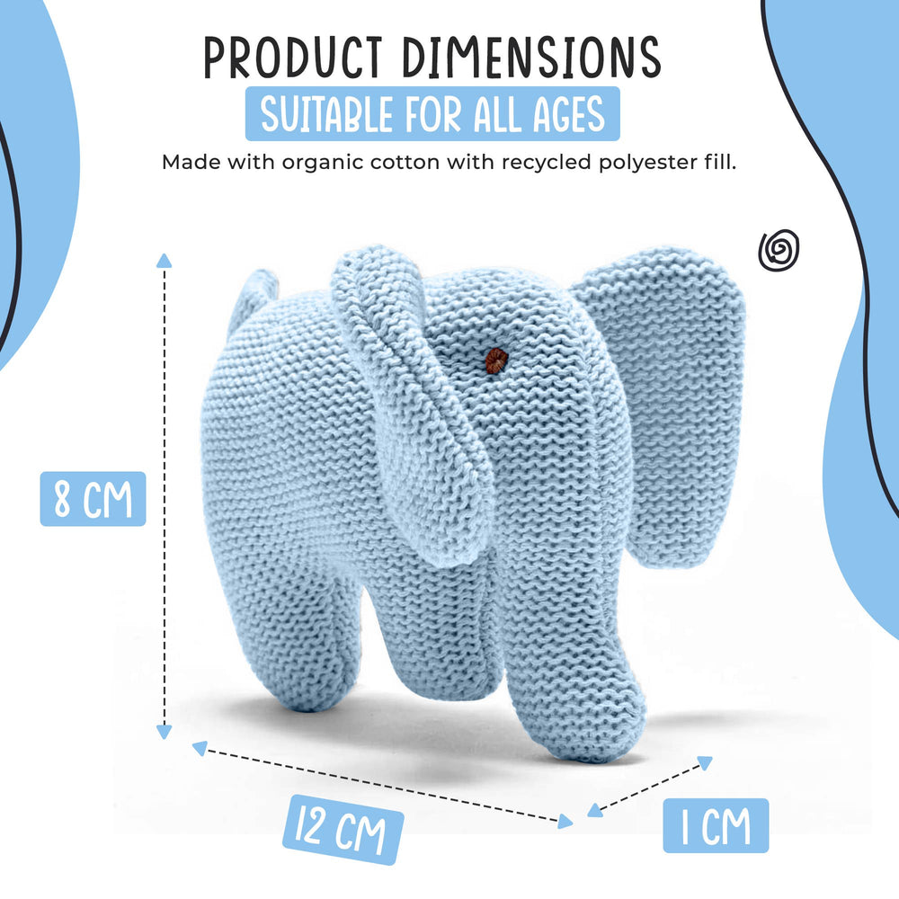 Knitted Organic Cotton Blue Elephant Baby Rattle