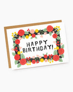 Bold Black & Floral Border Birthday Card