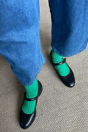Her Socks - Mercerized Combed Cotton Rib: Pesto