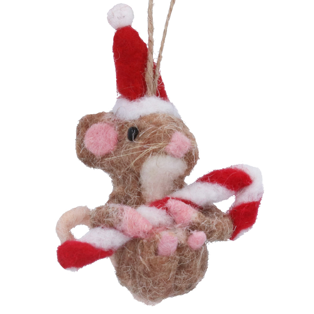 Mixed Wool Mouse With Candy Cane Decoration