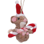 Mixed Wool Mouse With Candy Cane Decoration