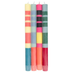 Mixed Set Reds, Oranges & Blues Striped Eco Dinner Candles, 4 Per Pack