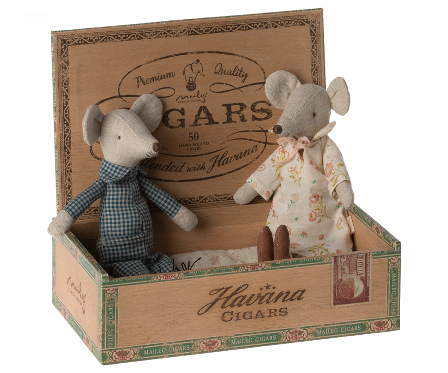 Grandma and Grandpa Mice in a Cigarbox