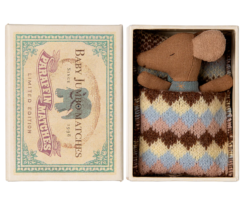 Sleepy Wakey Baby Mouse in a Matchbox - Blue