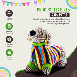 Knitted Sausage Dog Baby Rattle
