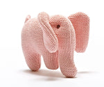 Knitted Pink Elephant Baby Rattle Organic Cotton