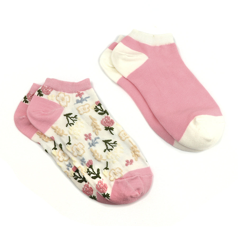 Pink / Cream Floral Printed Trainer Socks  - 2 Pack (Recycled Cotton/Poly)