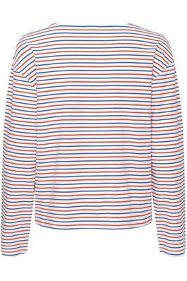 Mira Boatneck Long Sleeve T Shirt - Blue and Red Stripe