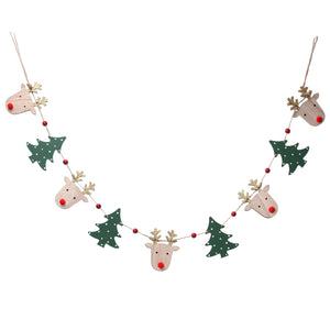 Wood Deer Head/ Trees String Garland