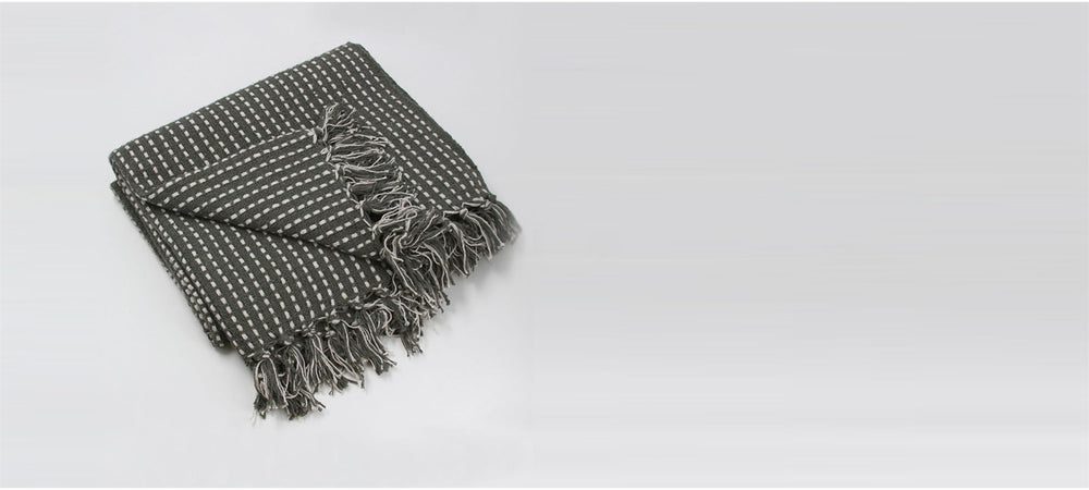 Khaki Woven Stab Stitch Cotton Throw