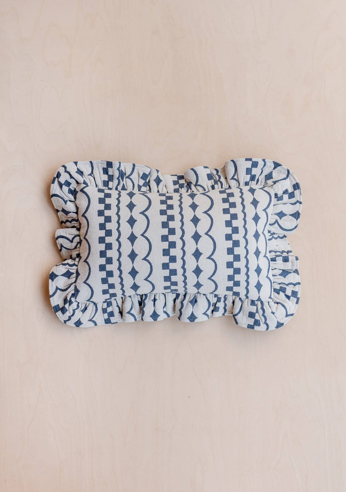 Cotton Cushion Cover in Navy Ruffle, With Pad