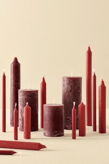 Short Dinner Candle - Red Rustic, Pack of 7