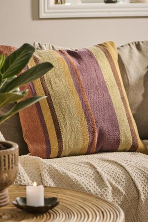 Canvas Cushion - Multi-Striped, With Cushion Duck Feather and Down Pad.