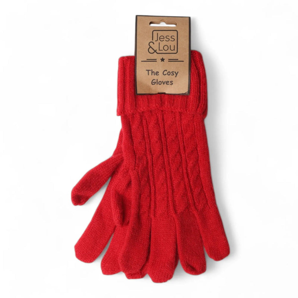 Cable Knit Gloves - Red