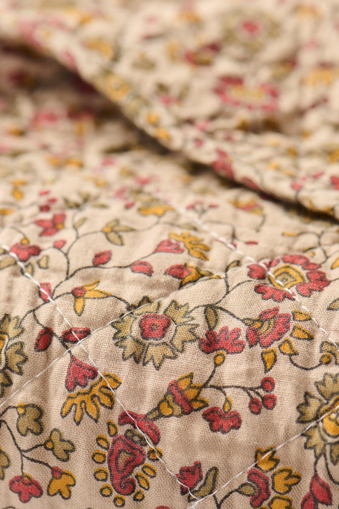 Quilt -  Brown With Red, Orange and Grey Flower Vines