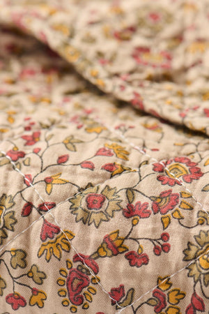 Quilt -  Brown With Red, Orange and Grey Flower Vines
