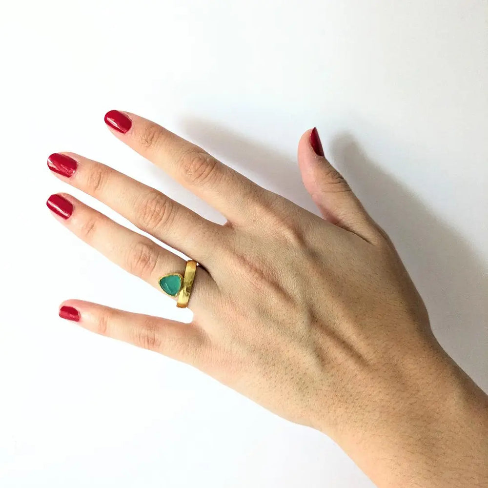 Triangle Aquamarine Ring - Cast Bronze Gold Plated
