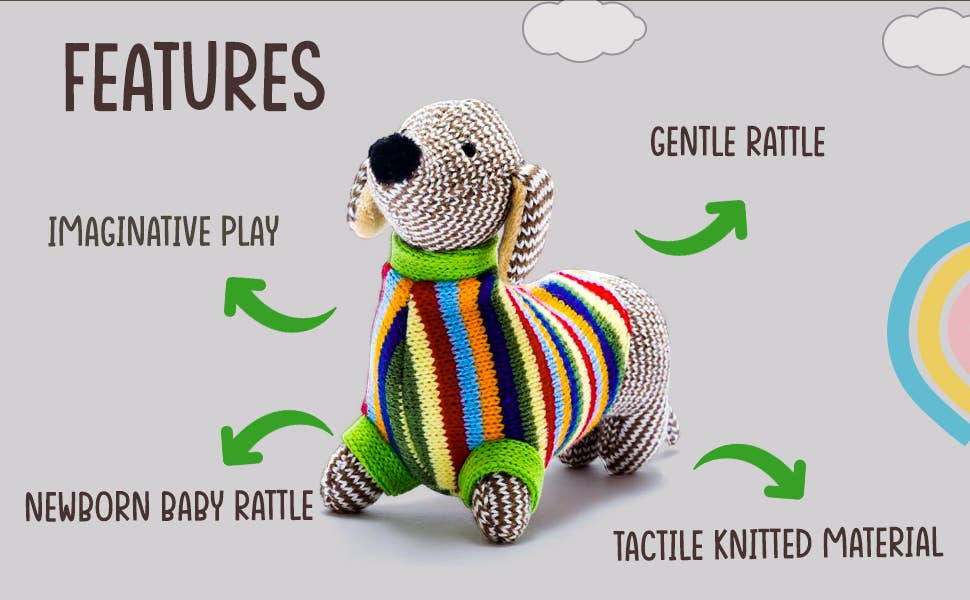 Knitted Sausage Dog Baby Rattle