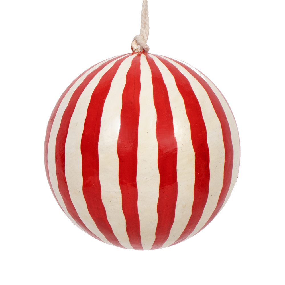 Stripe Papier-Mâché Bauble 7cm, Red & White