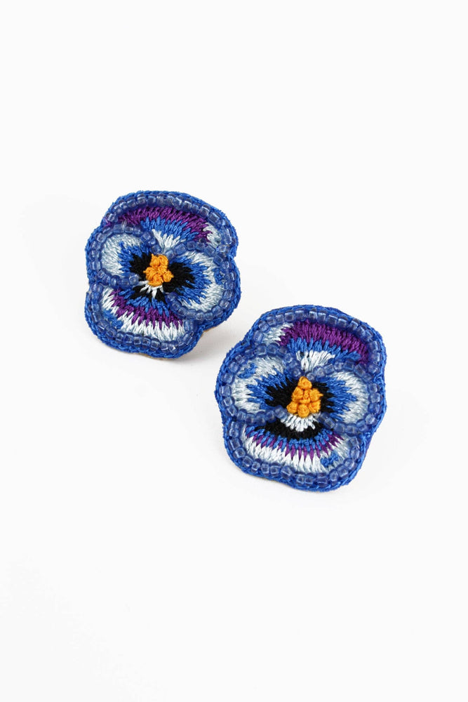 Blue Pansy Beaded Studs