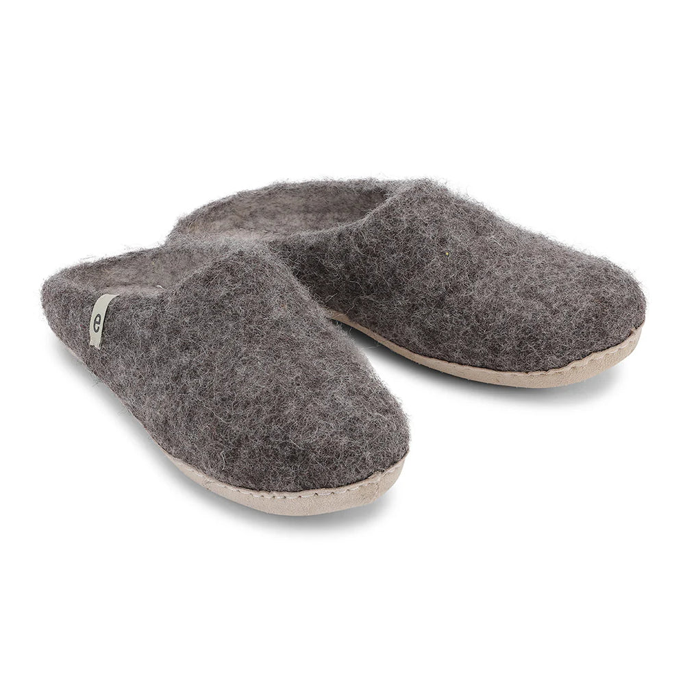 Hand-made Natural Brown Felted Wool Slippers
