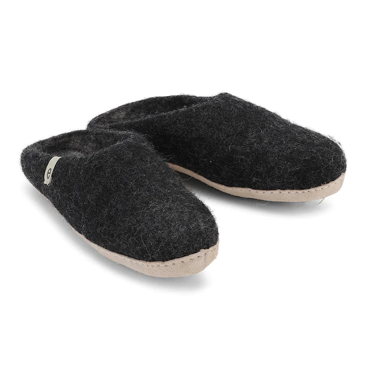 Hand-made Black Felted Wool Slippers