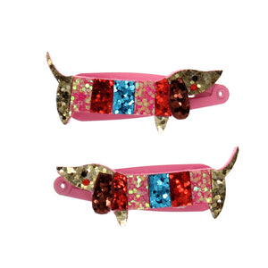 Glitter Sausage Dog Hair Clips Set of 2